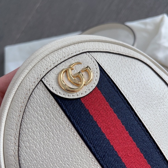 Gucci Textured Calfskin Web Mini Ophidia Round Backpack Mystic White - Picture 8 of 8
